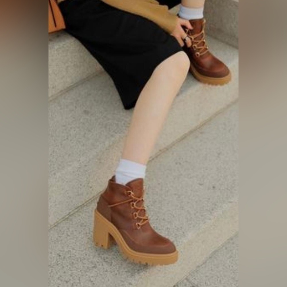 Nib Sperry Pretty Tough Tan High Heeled Ankle Booties Waterproof Leather